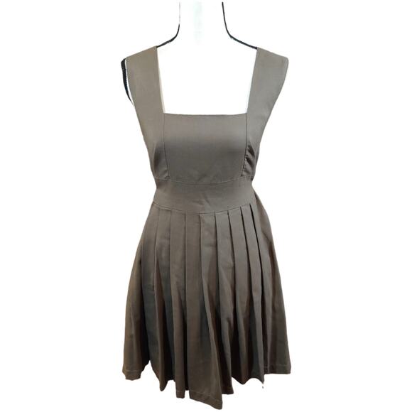 Morgane Le Fay Sleeveless Square Neck Pleated Tie-back Dress in Green Women's S - Picture 1 of 8